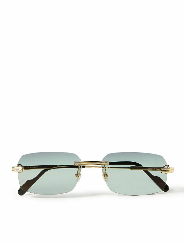 Photo: Cartier Eyewear - Rimless Rectangular-Frame Gold-Tone Sunglasses