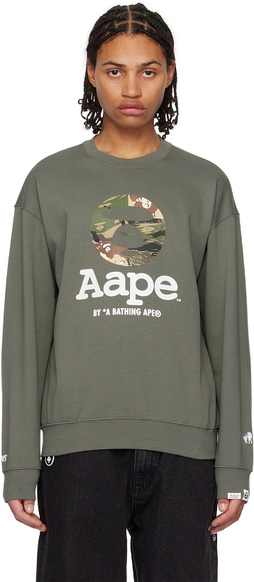 Photo: AAPE by A Bathing Ape Green Printed Sweatshirt