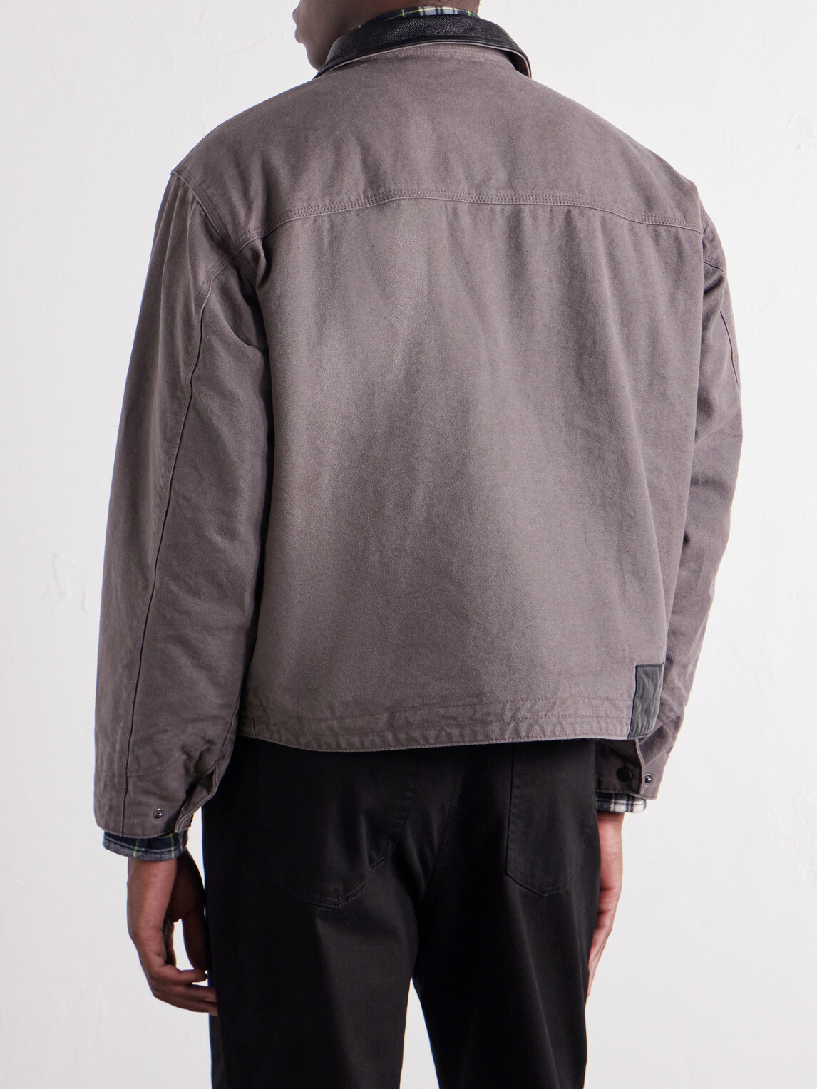 FrizmWORKS - Distressed Leather-Trimmed Cotton-Canvas Jacket - Brown