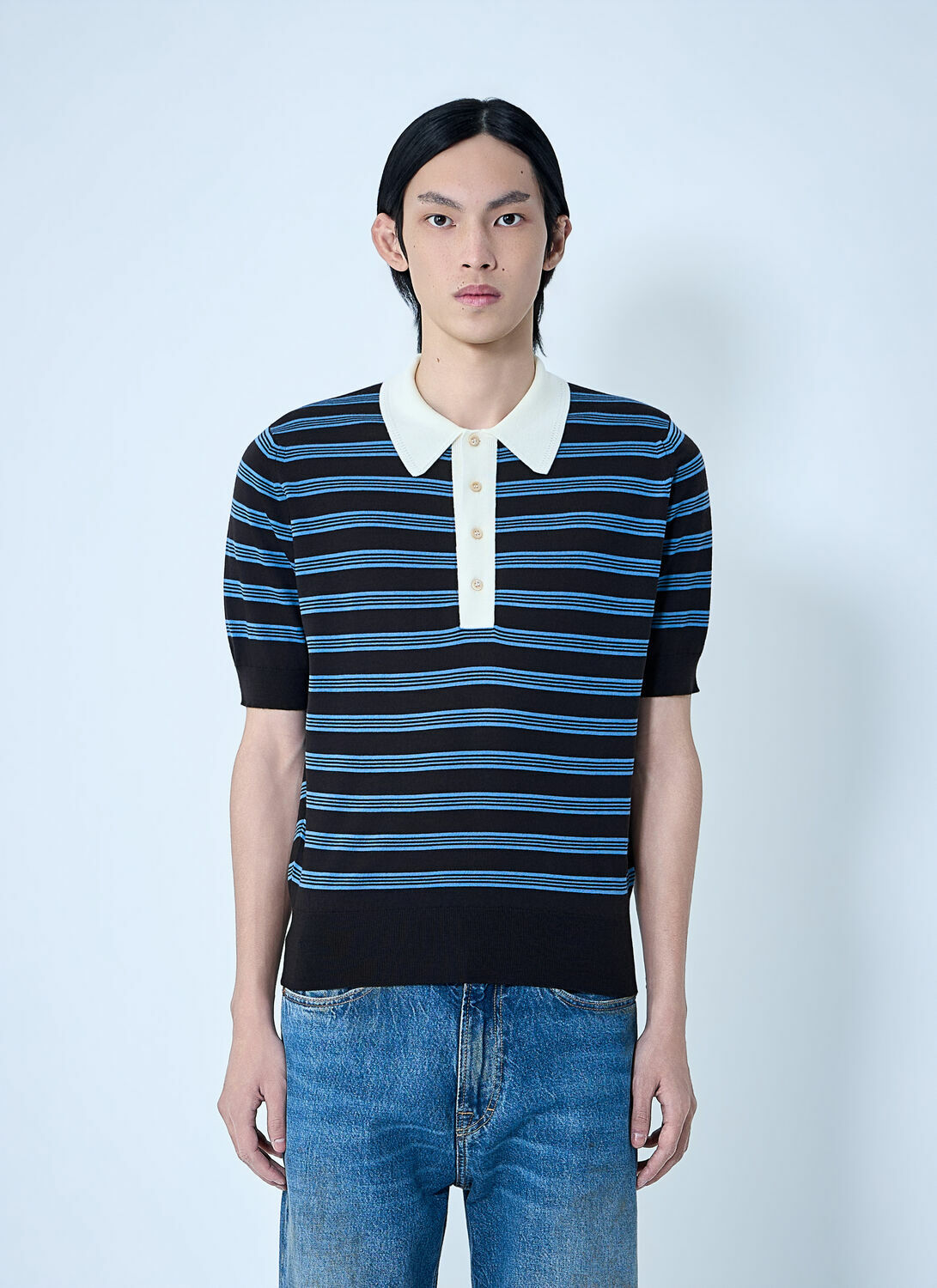 Wales Bonner Striped Knit Polo Shirt