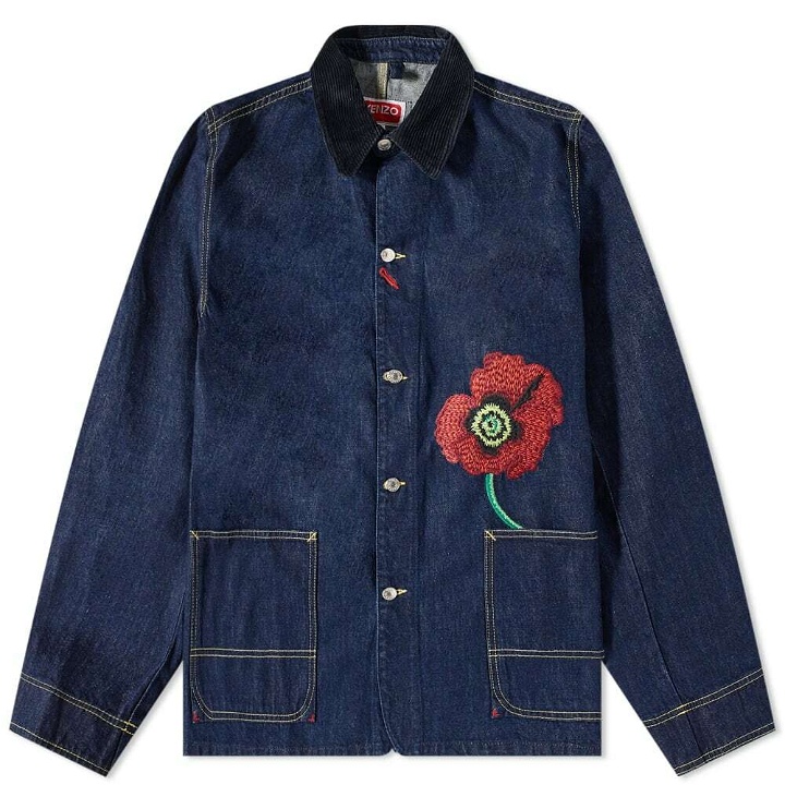 Photo: Kenzo Men's Embroidered Poppy Workwear Denim Jacket in Ink