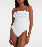 Karla Colletto Tess floral-appliqué strapless swimsuit