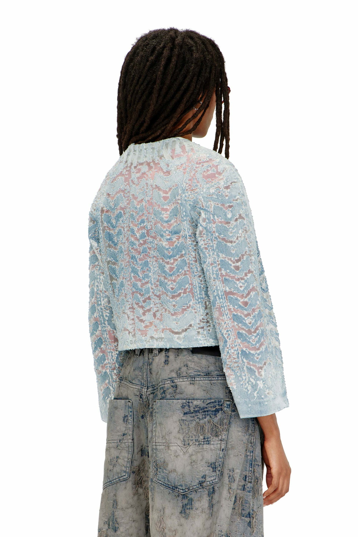 Diesel Jacket in microstone devoré denim - Denim Jackets Womens in Blue