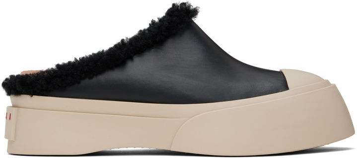 Photo: Marni Black Leather & Shearling Sabot Slippers
