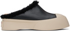 Marni Black Leather & Shearling Sabot Slippers
