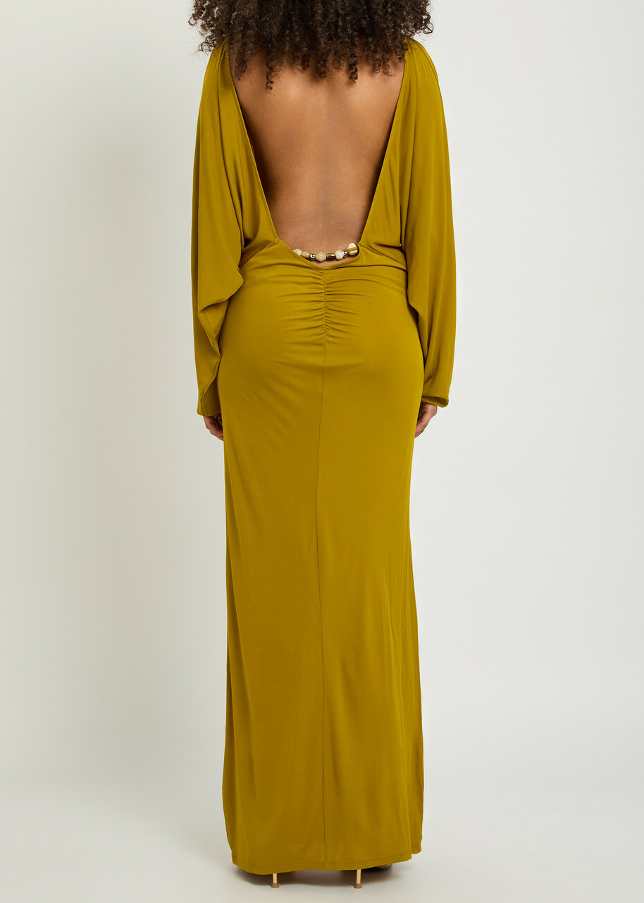 DE LA Vali Devana Open Back Jersey Maxi Dress Gold