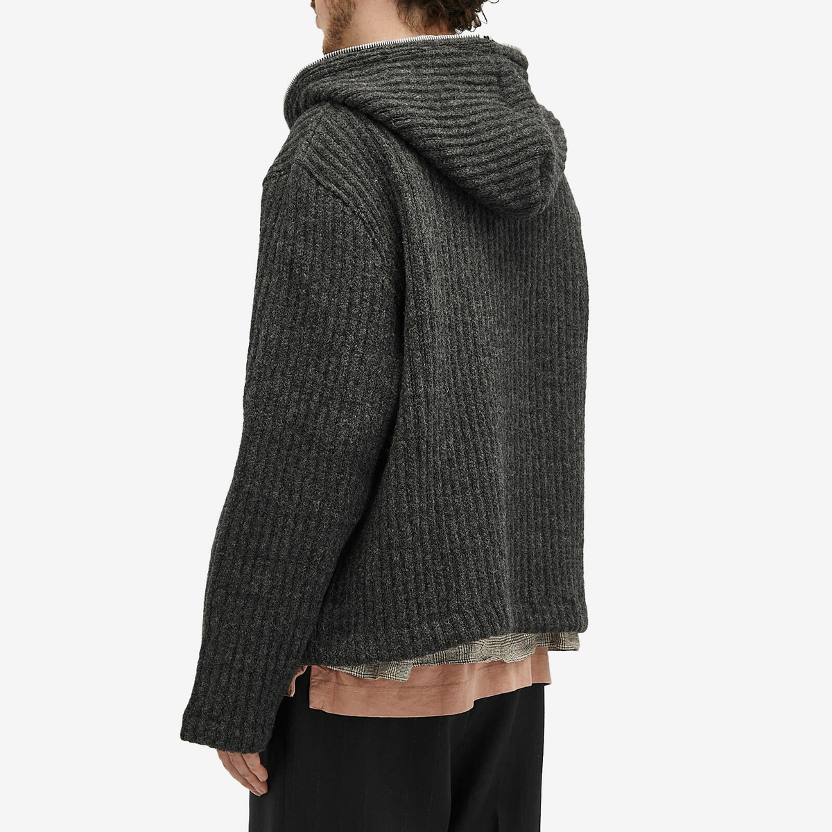 Our Legacy Men's Rib Wool Full Zip Hoodie in Anthracite Mega Rib