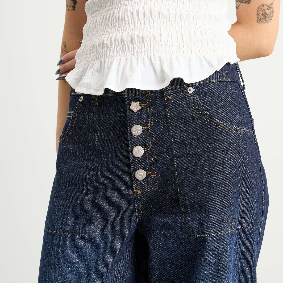 Damson Madder Women's Gigi Baggy Wide Turn Jeans in Indigo