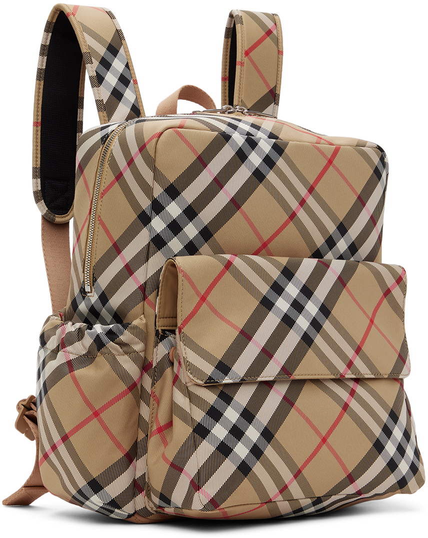 Burberry Kids Beige Check Nylon Backpack