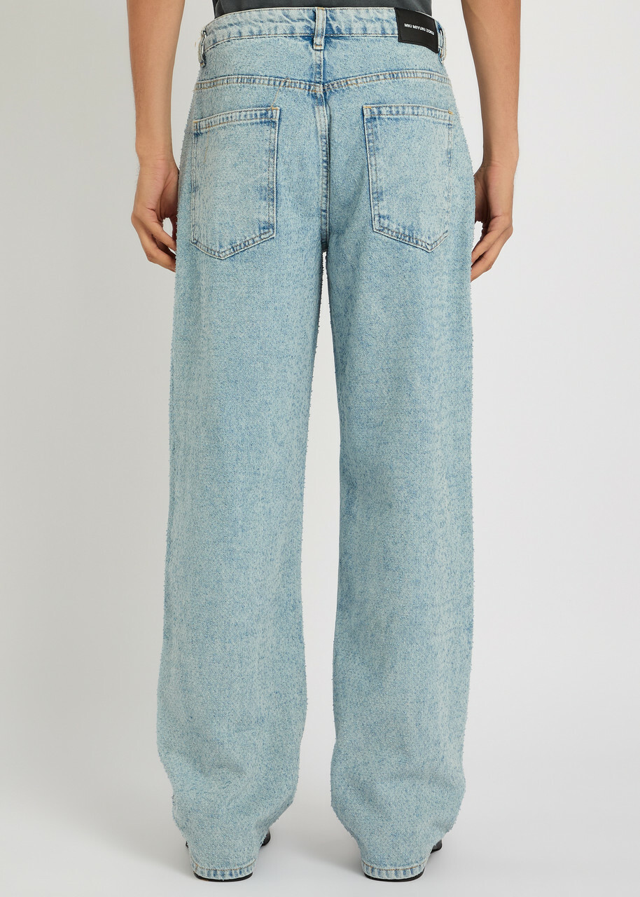 Mki Miyuki Zoku Twisted Weave Textured Wide-leg Jeans Blue