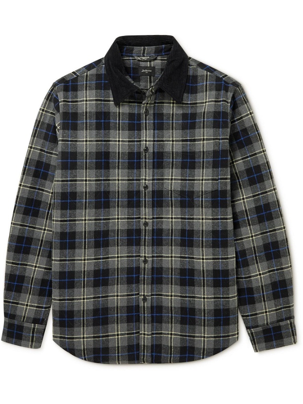 Photo: Bellerose - Freeman Corduroy-Trimmed Quilted Checked Cotton-Blend Flannel Overshirt - Gray