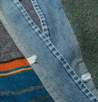 Greg Lauren - Frayed Denim-Trimmed Striped Boiled Wool and Cotton-Blend Jacket - Multi