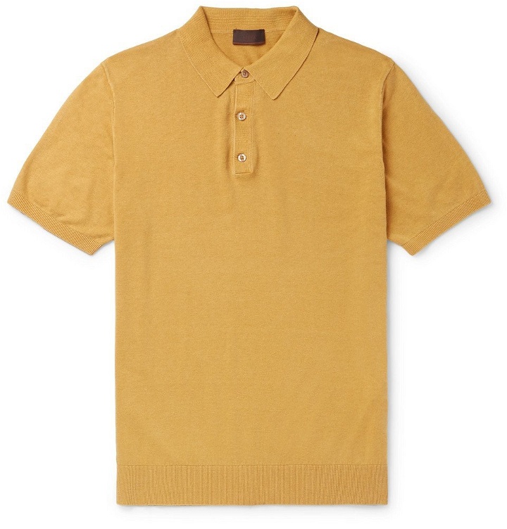 Photo: Altea - Knitted Linen and Cotton-Blend Polo Shirt - Mustard