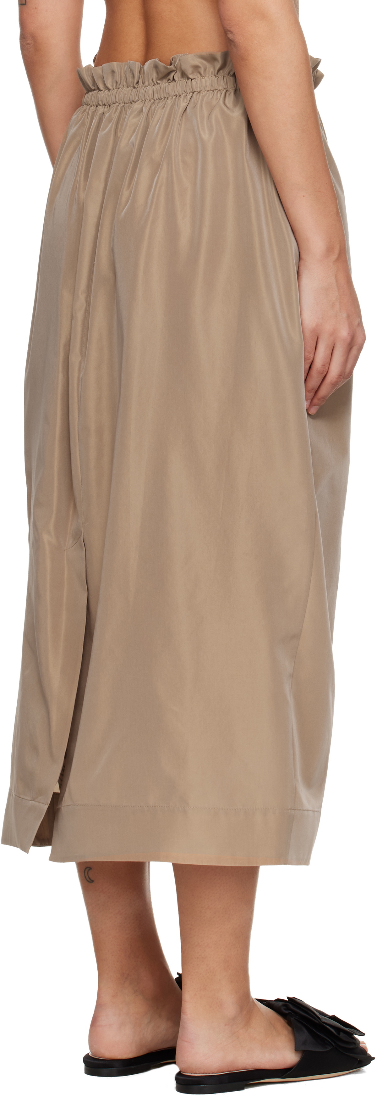 Simone Rocha Tan Gathered Waist Tulip Midi Skirt