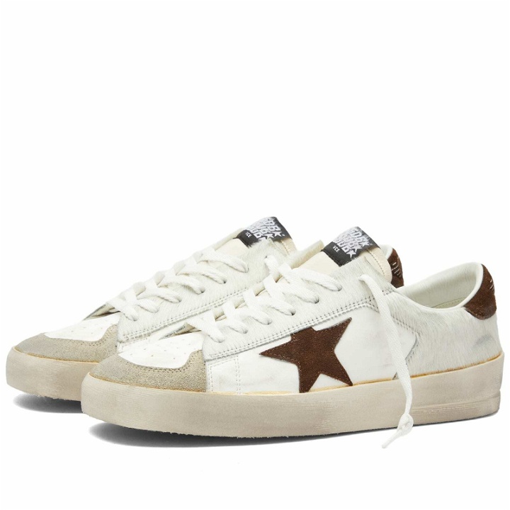 Photo: Golden Goose Men's Stardan Leather Sneakers in Cream/Taupe/White/Chocolate