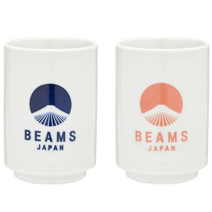 Photo: BEAMS JAPAN Logo Ceramic Cup - Set of 2 in Red/Indigo