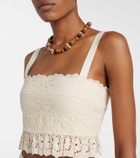 Elie Saab Guipure lace ruffled cotton and silk crop top