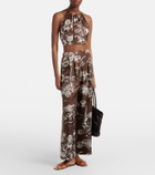 Asceno Bello printed halterneck silk crop top