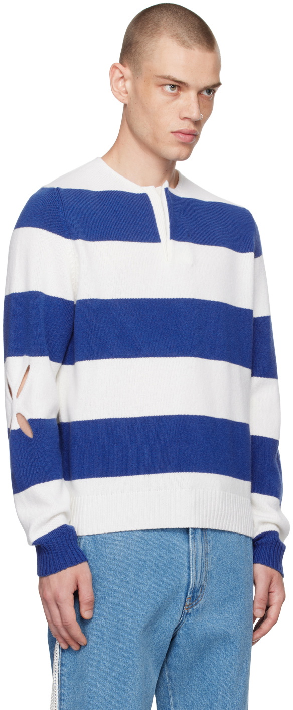Stefan Cooke Blue & White Rugby Long Sleeve Polo Stefan Cooke