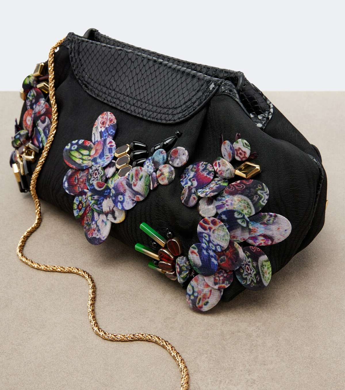 Dries Van Noten Embellished leather-trimmed clutch