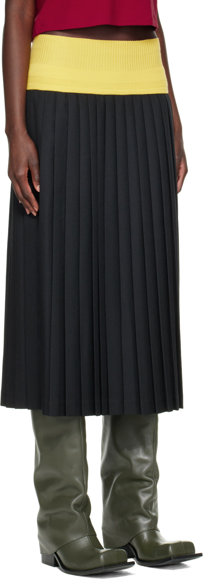 Stefan Cooke Black Match Midi Skirt
