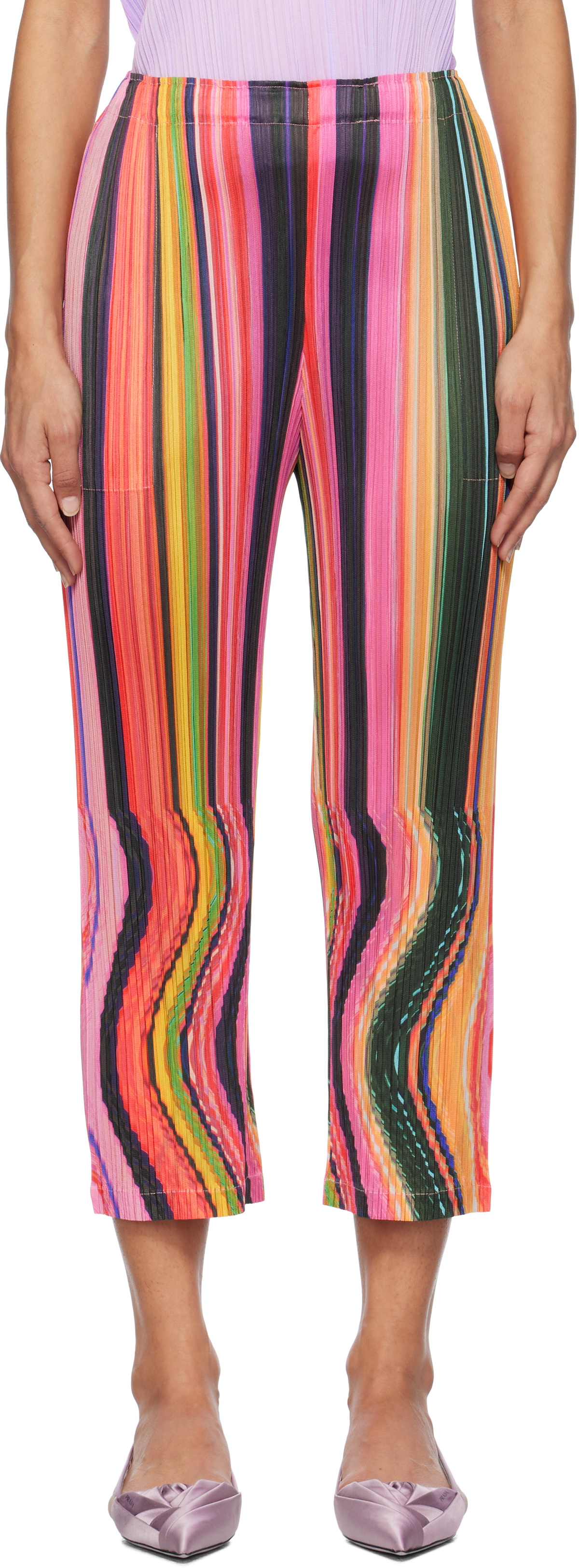 Multicolor Warp Trousers by PLEATS PLEASE ISSEY MIYAKE on Sale