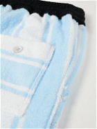 Mastermind World - Straight-Leg Logo-Print Striped Cotton-Terry Drawstring Shorts - Blue