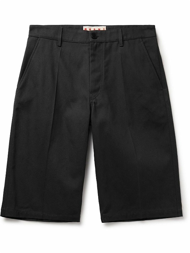 Photo: Marni - Straight-Leg Logo-Appliquéd Cotton-Blend Gabardine Bermuda Shorts - Black