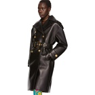 Versace Black Leather Belted Trench Coat