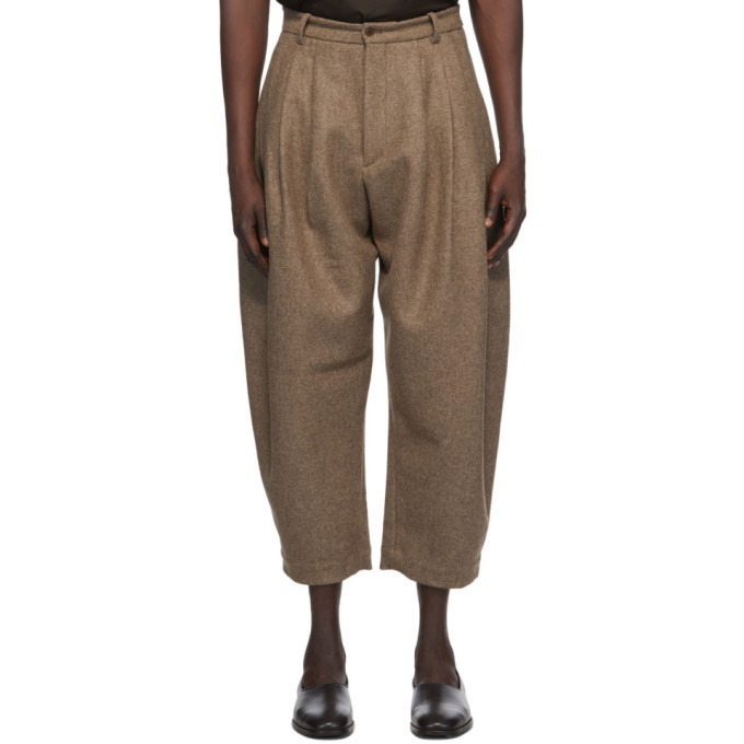 Hed Mayner Brown Wool 8 Pleat Trousers Hed Mayner