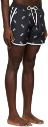 GCDS Black All-Over Logo Swim Shorts