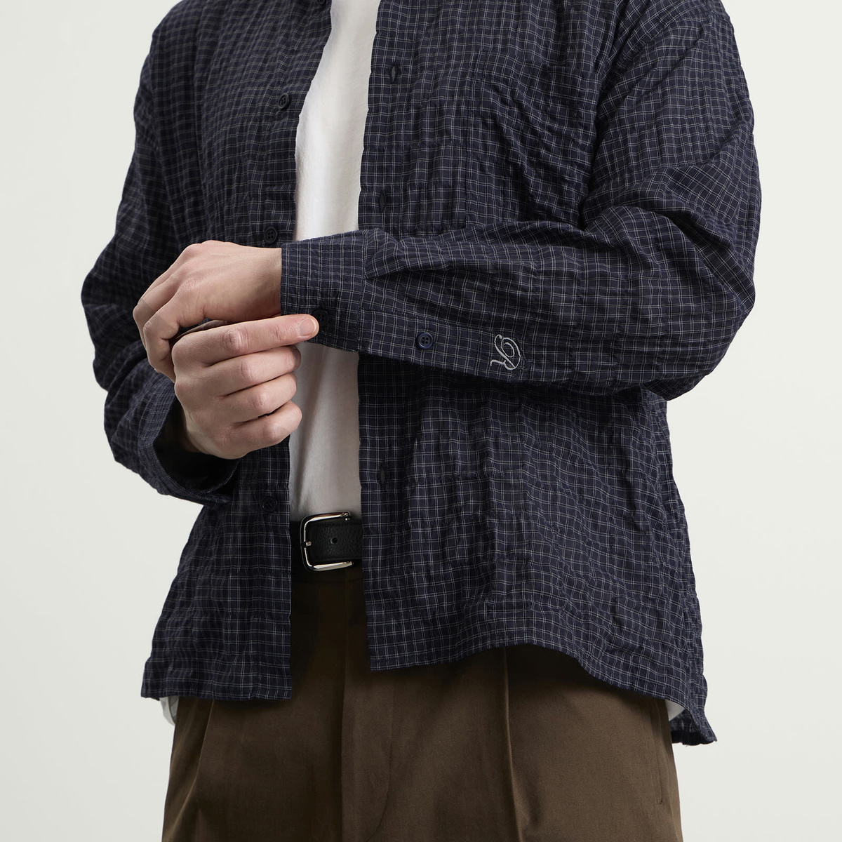 Ronning Men's Japanese Shirt in Navy Grid
