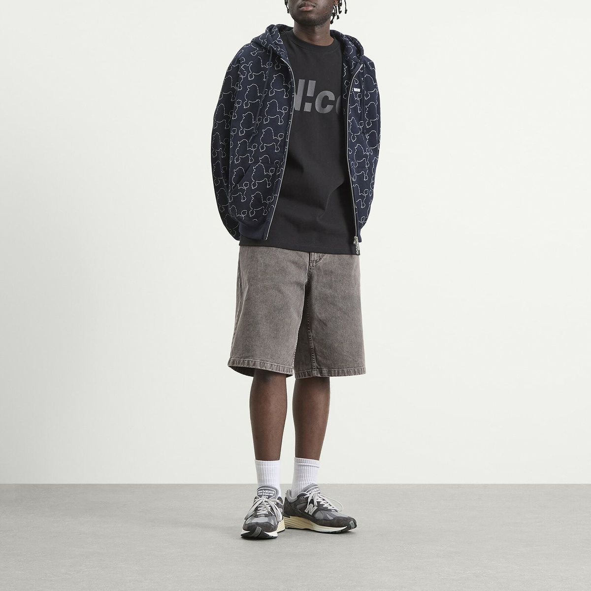 TTT MSW Men's Dog Embroidery Zip Hoodie in Navy