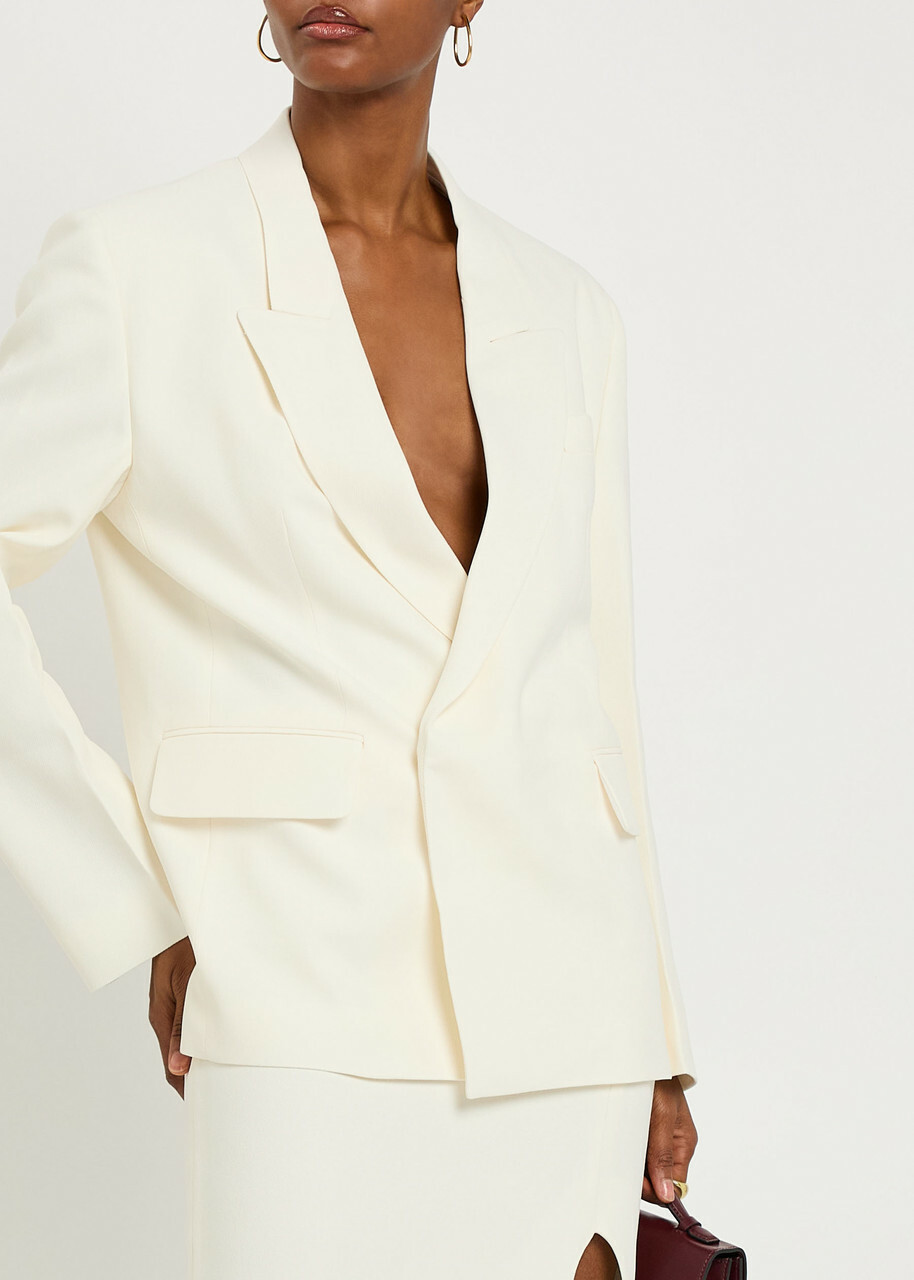 Victoria Beckham Double-breasted Twill Blazer Ivory
