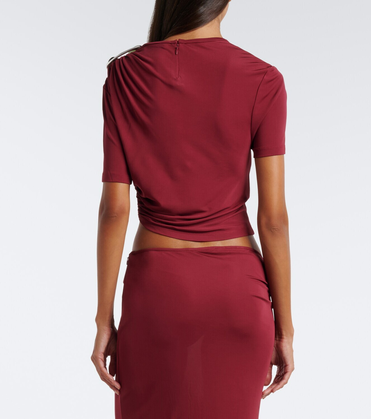Christopher Esber Orica Crystal ruched jersey crop top