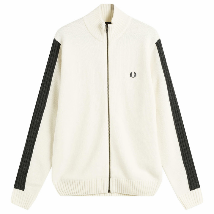 Photo: Fred Perry Men's Ribbed Zip Knit Cardigan in Ecru