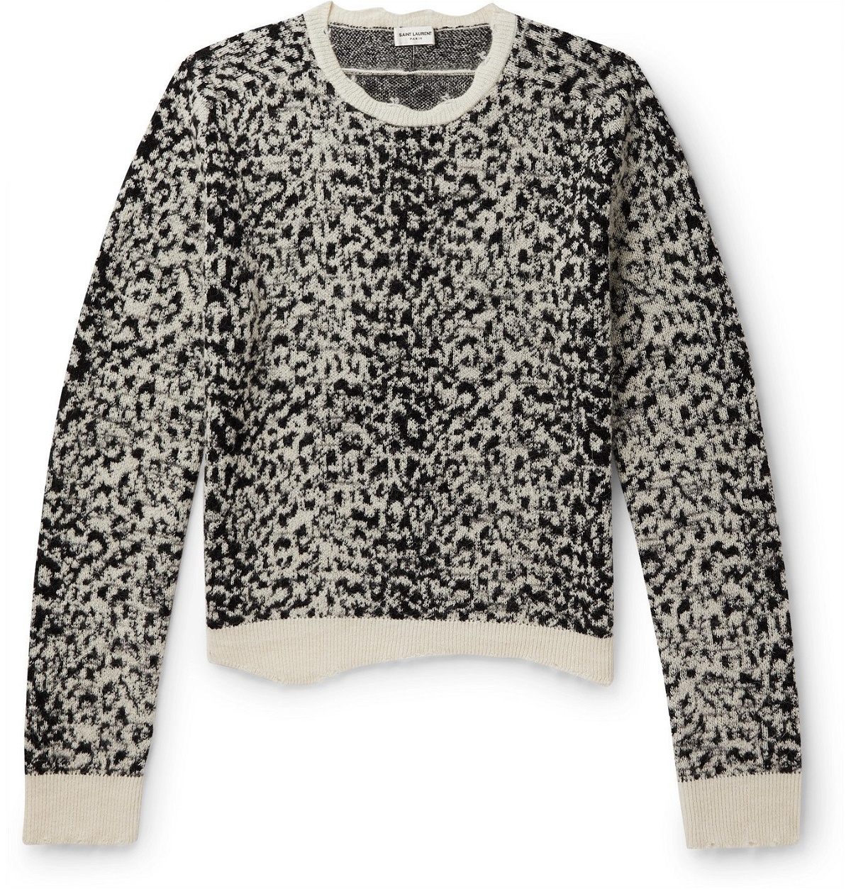 SAINT LAURENT - Distressed Leopard Jacquard Sweater - Neutrals