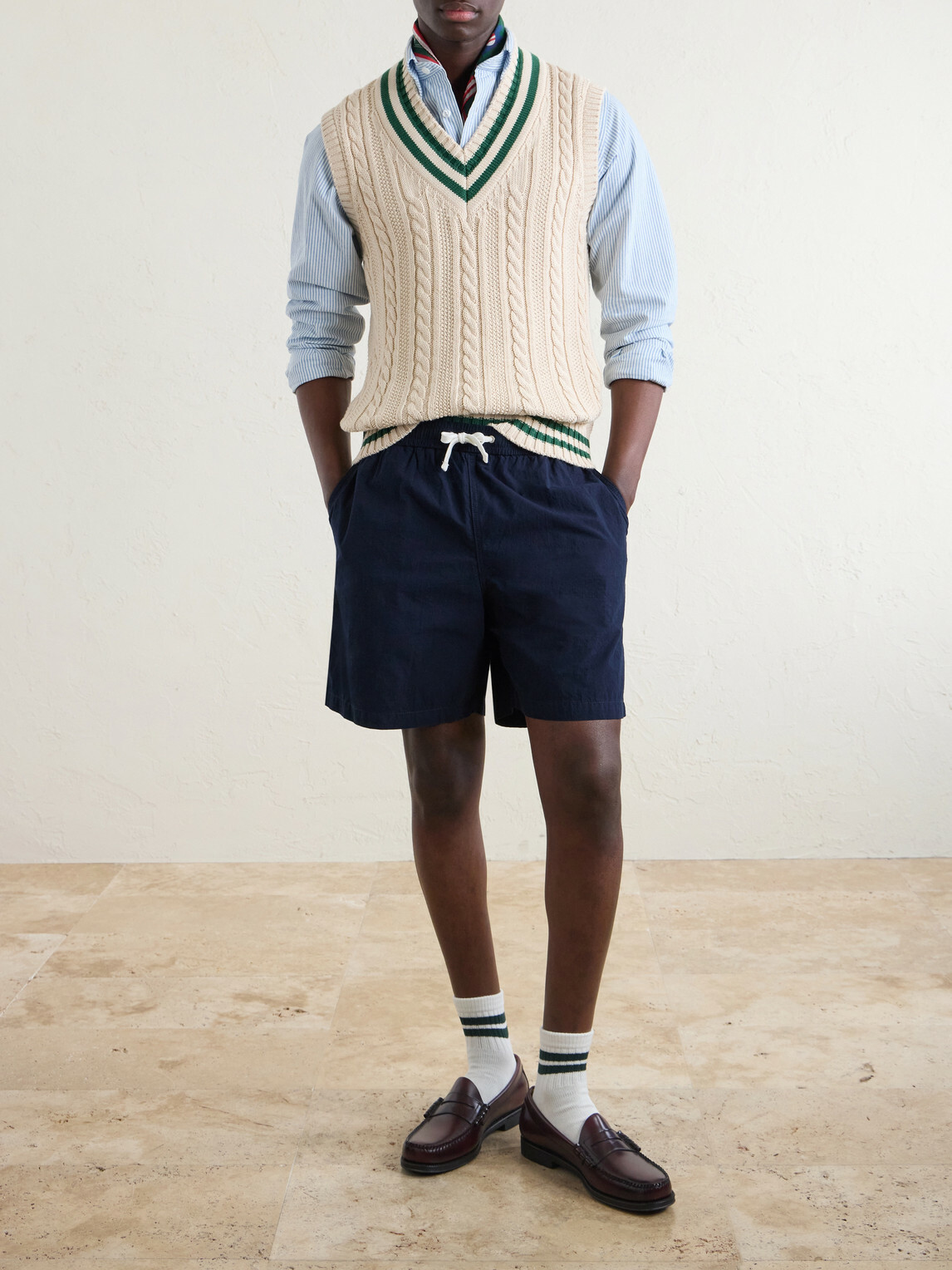 Drake's - Straight-Leg Cotton Drawstring Shorts - Blue