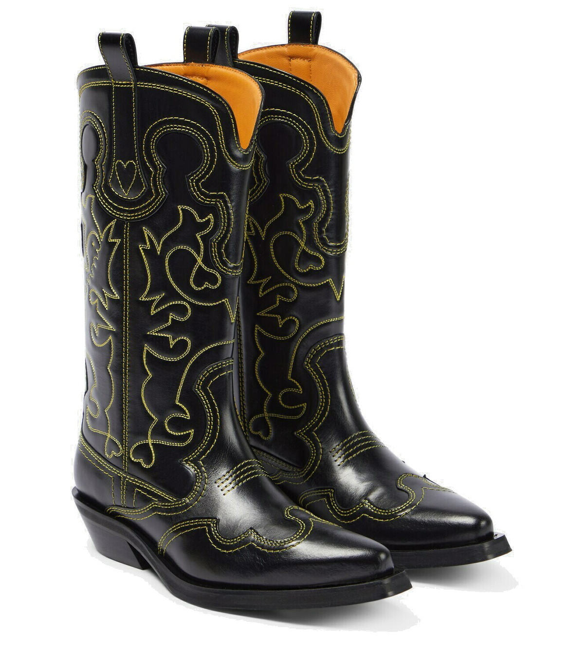 【送料&関税込】Ganni Black Leather Boots Black Black Stitch Cleated Low Chelsea Boots | GANNI US