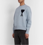 AMI - Oversized Logo-Intarsia Virgin Wool Sweater - Blue