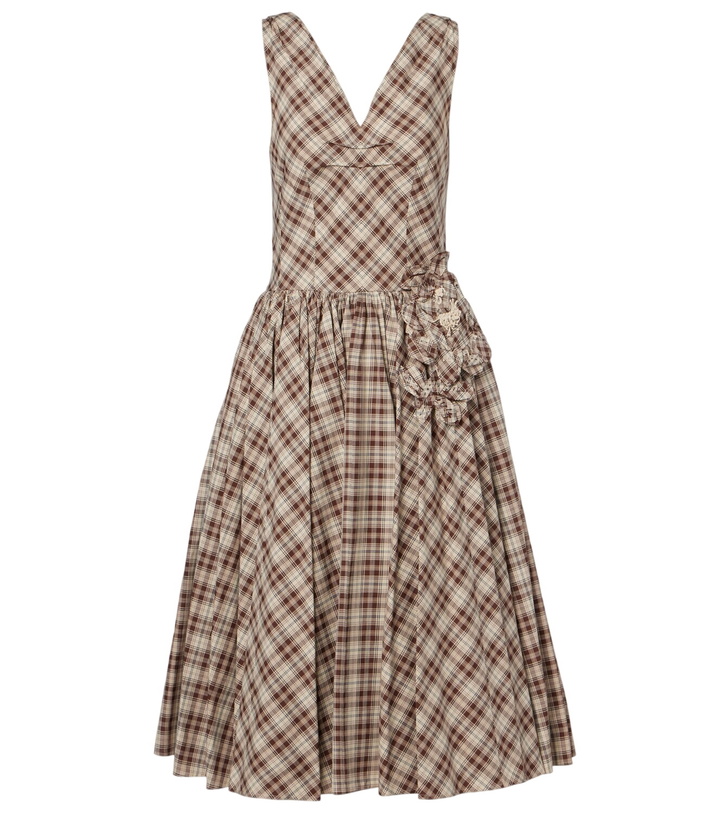 Photo: Prada Checked cotton poplin midi dress