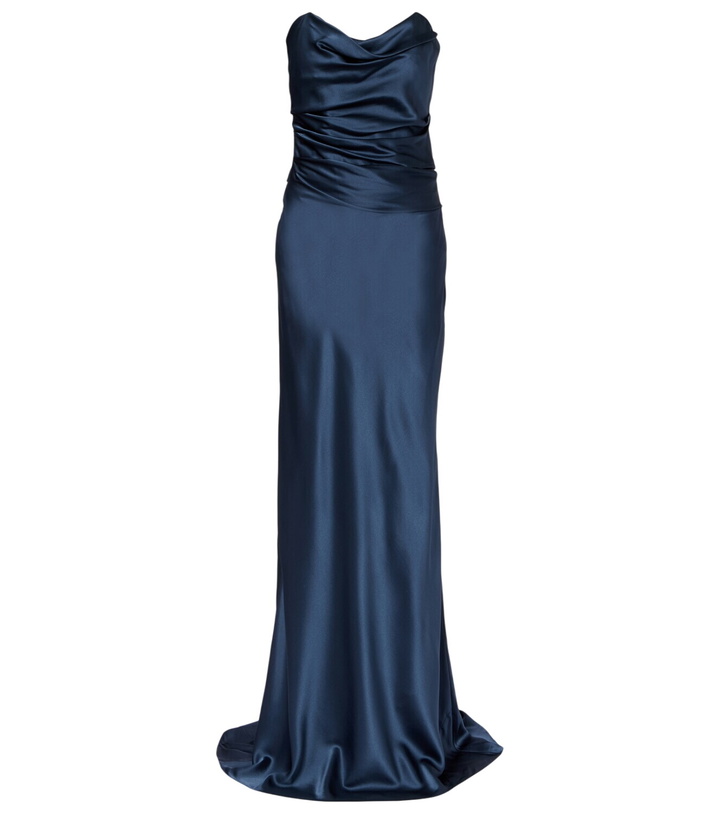 Photo: The Sei Ruched strapless silk satin corset dress