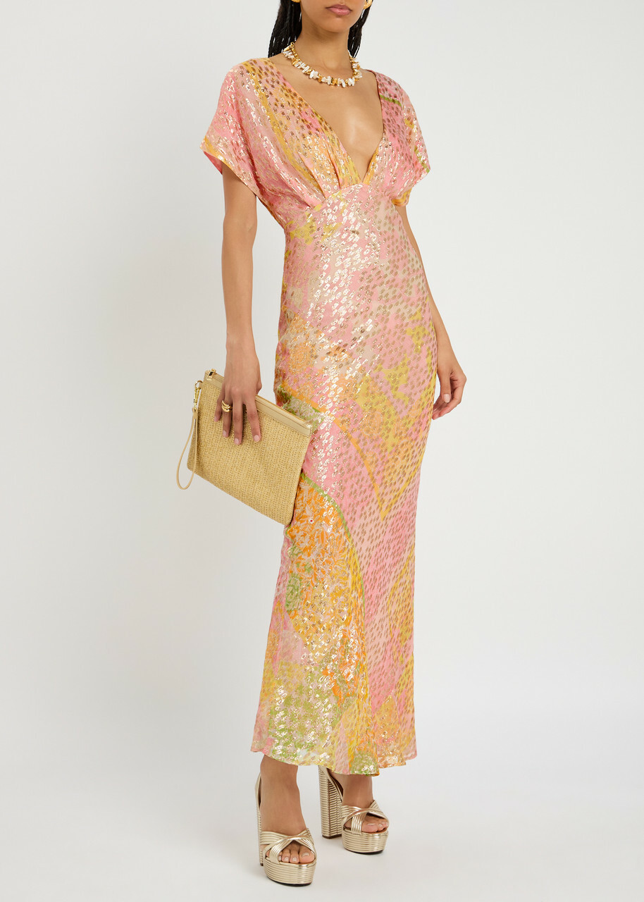 Never Fully Dressed Elodie Printed Chiffon Maxi Dress Pink Never