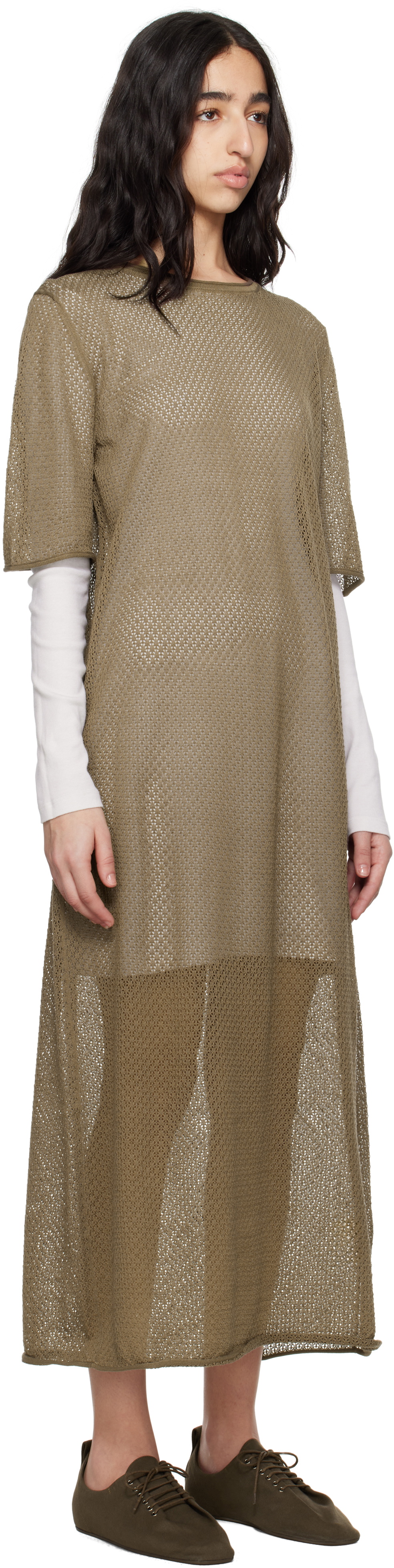 Lauren Manoogian Khaki Pointelle Maxi Dress