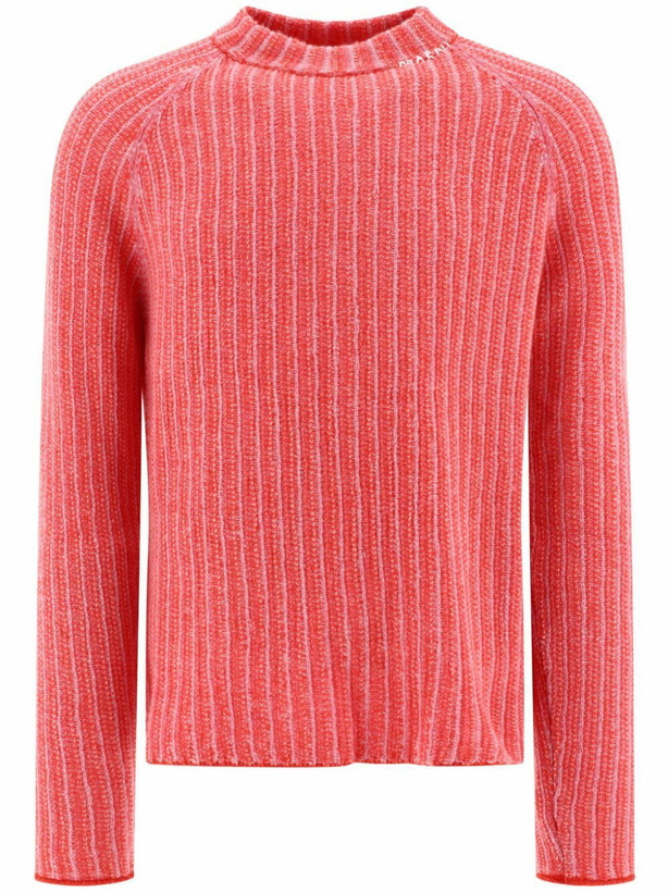 Photo: Marni Red Logo-Embroidered Ribbed-Knit Sweater