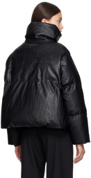 MM6 Maison Margiela Black Embroidered Faux-Leather Down Jacket