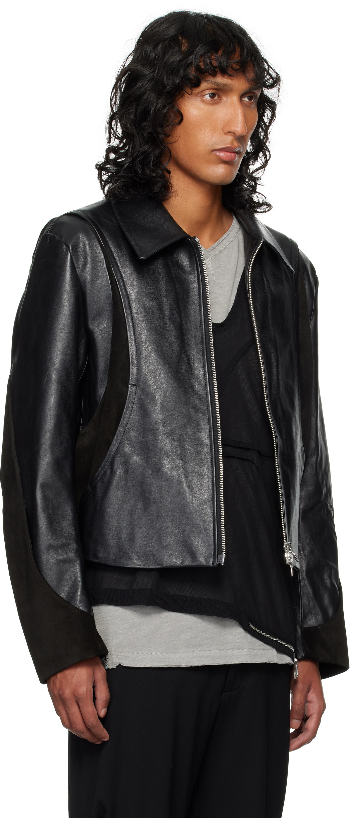 CMMAWEAR Black Darted Leather Jacket CMMAWEAR