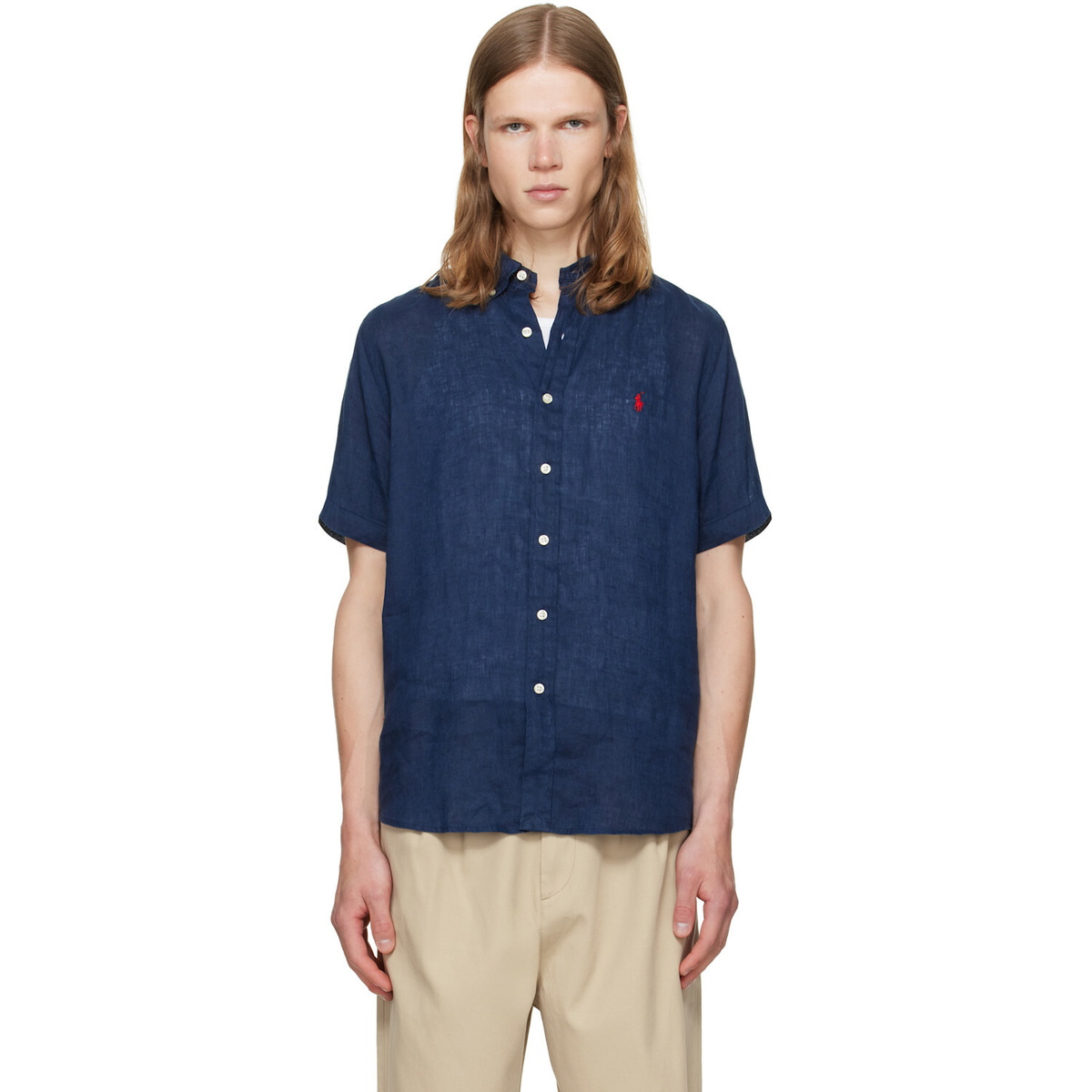 Polo Ralph Lauren Navy Linen Short Sleeve Sport Shirt