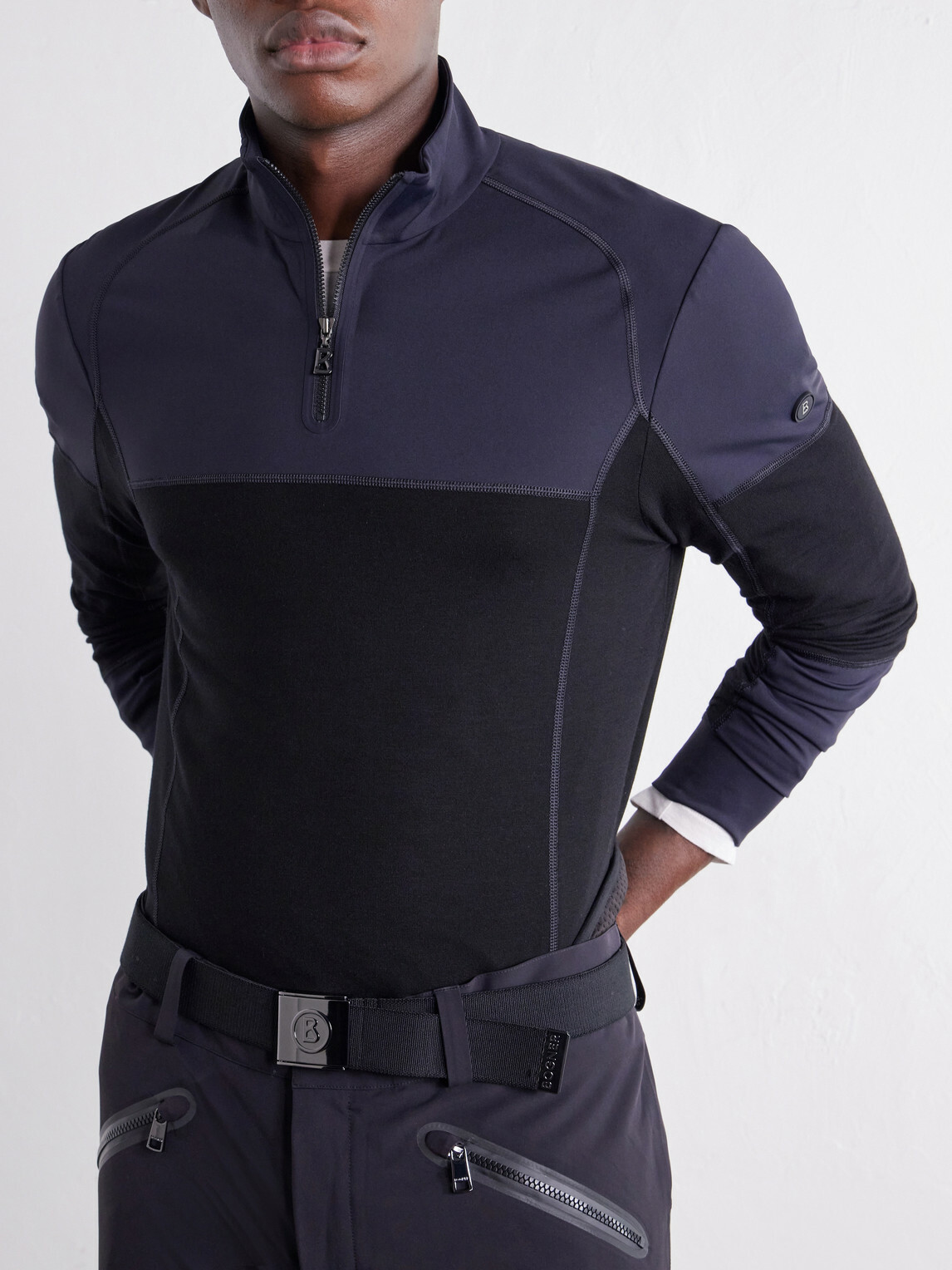 BOGNER - Marino Panelled Stretch-Jersey Half-Zip Ski Mid-Layer - Black