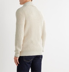 Brunello Cucinelli - Shawl-Collar Contrast-Tipped Ribbed Cotton and Linen-Blend Cardigan - Neutrals